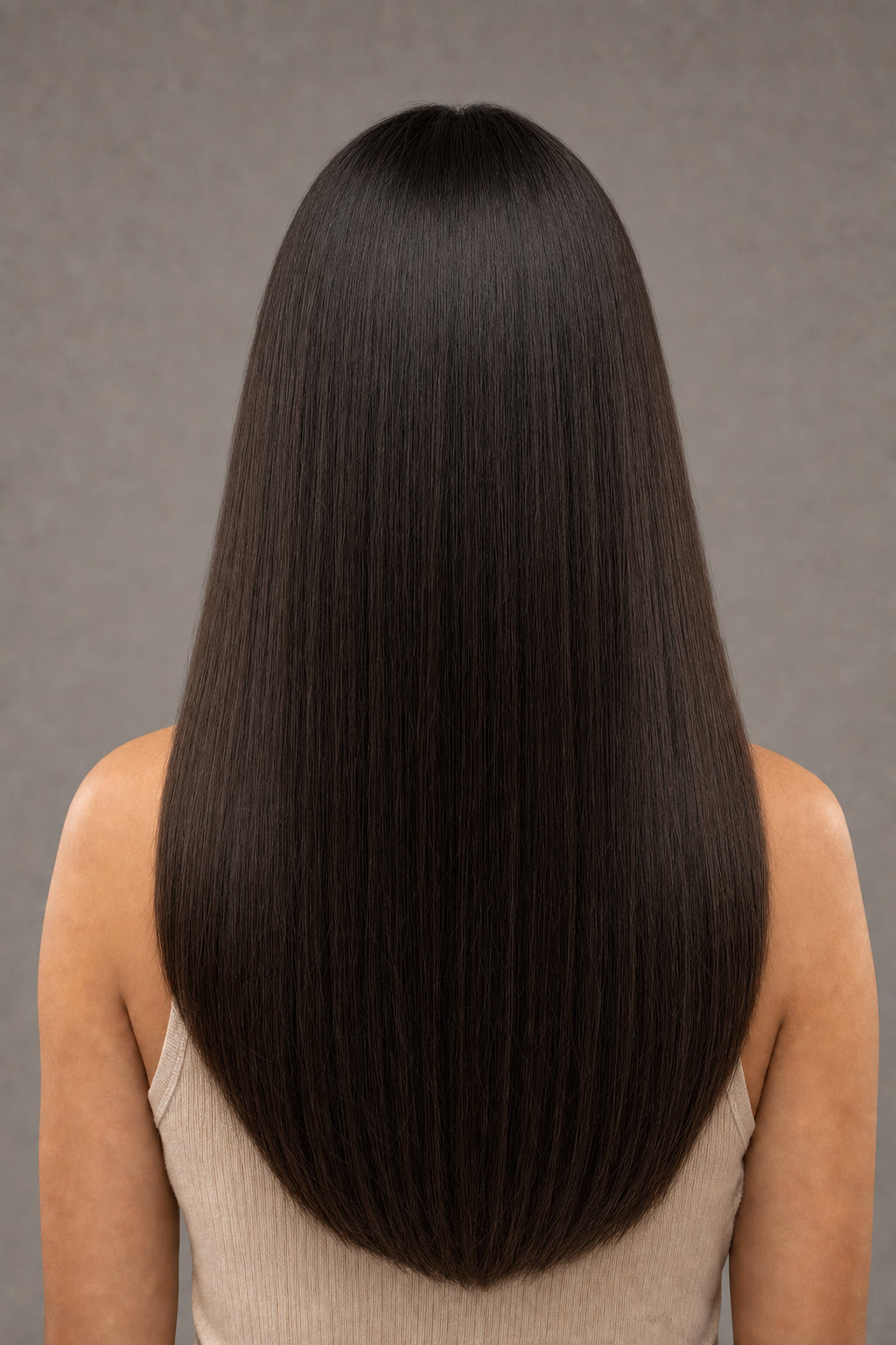 The same hair, smooth and glossy, where the comb has already passed