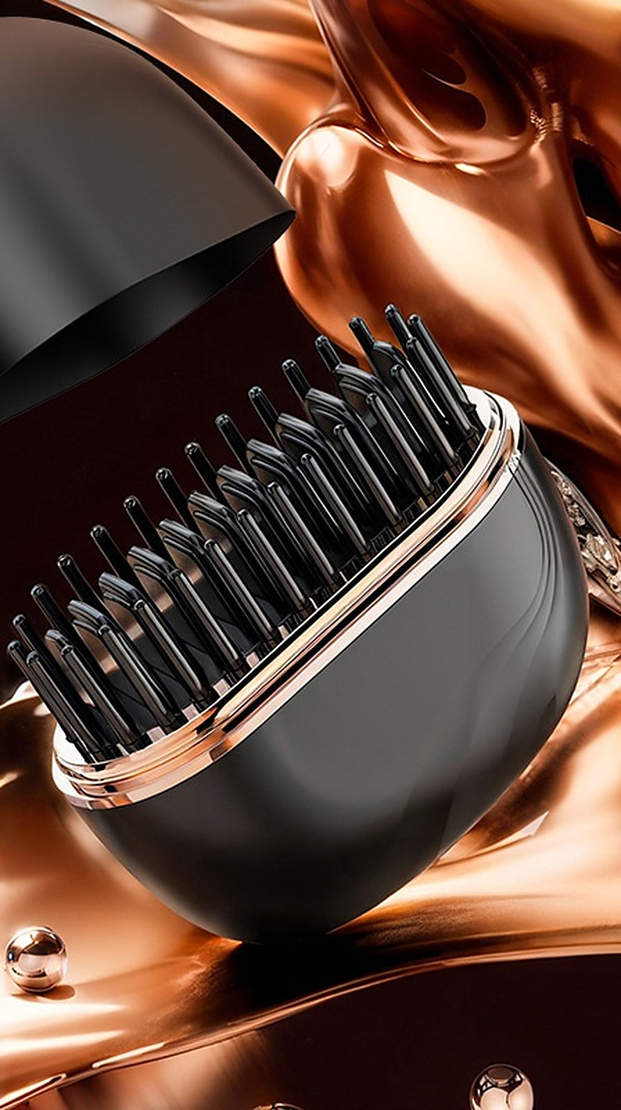 The AllClear Glide comb in black, lid off, showing the heated comb teeth